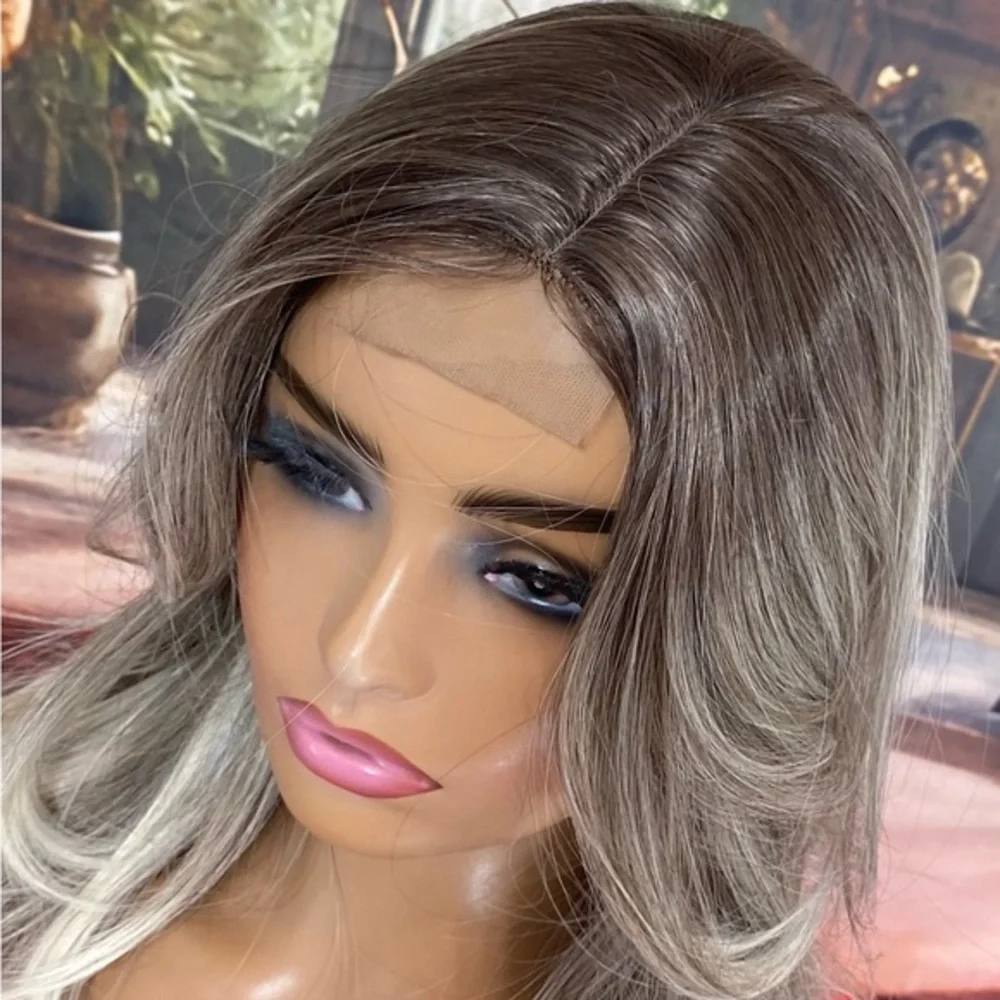 center lace grey white mixed layered wig